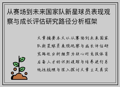 从赛场到未来国家队新星球员表现观察与成长评估研究路径分析框架